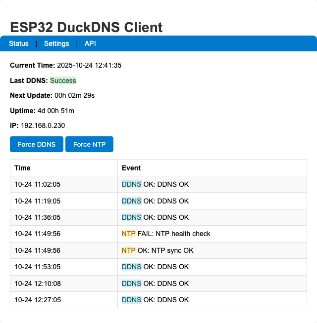 Web Interface Status Page