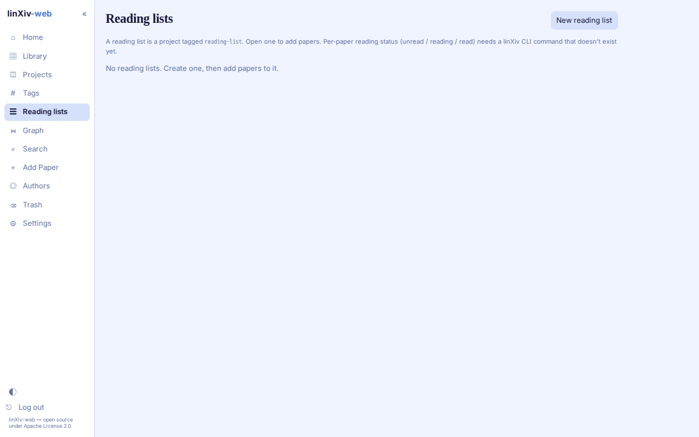 Reading lists page