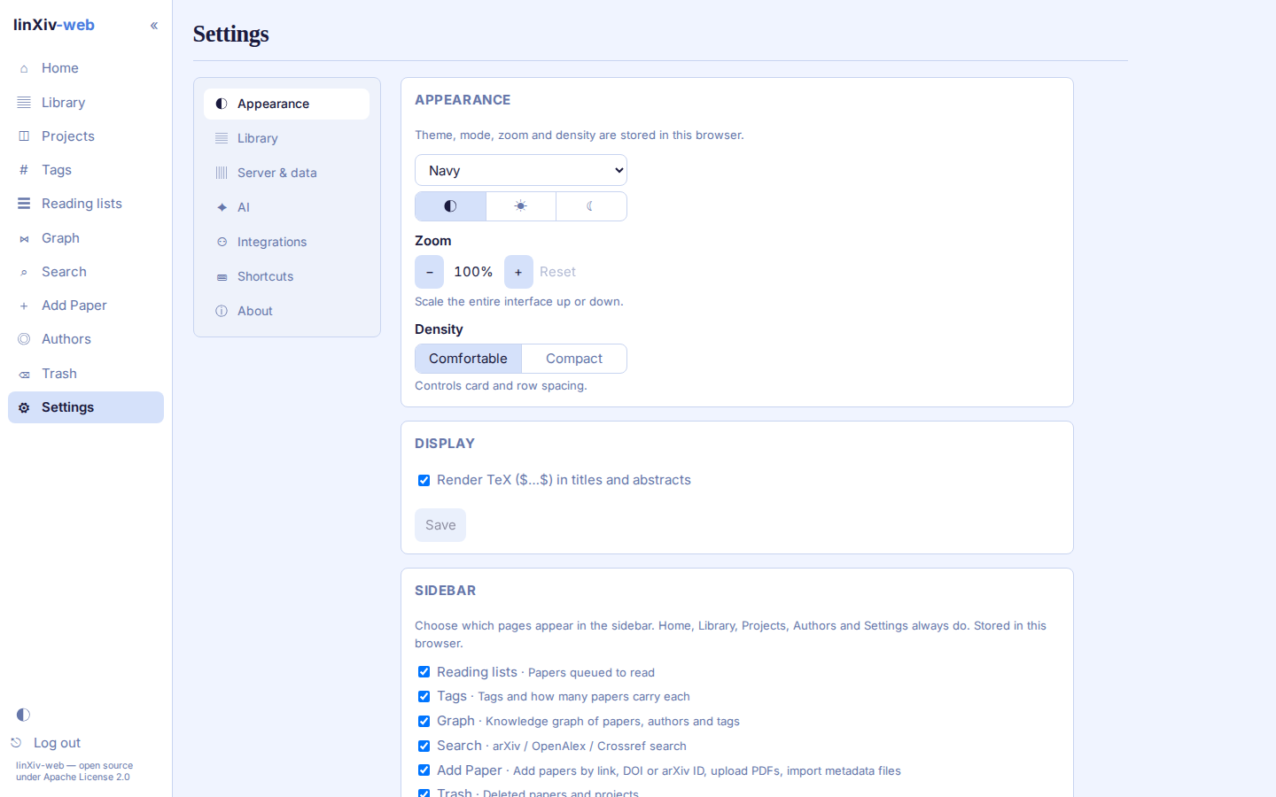 Appearance settings