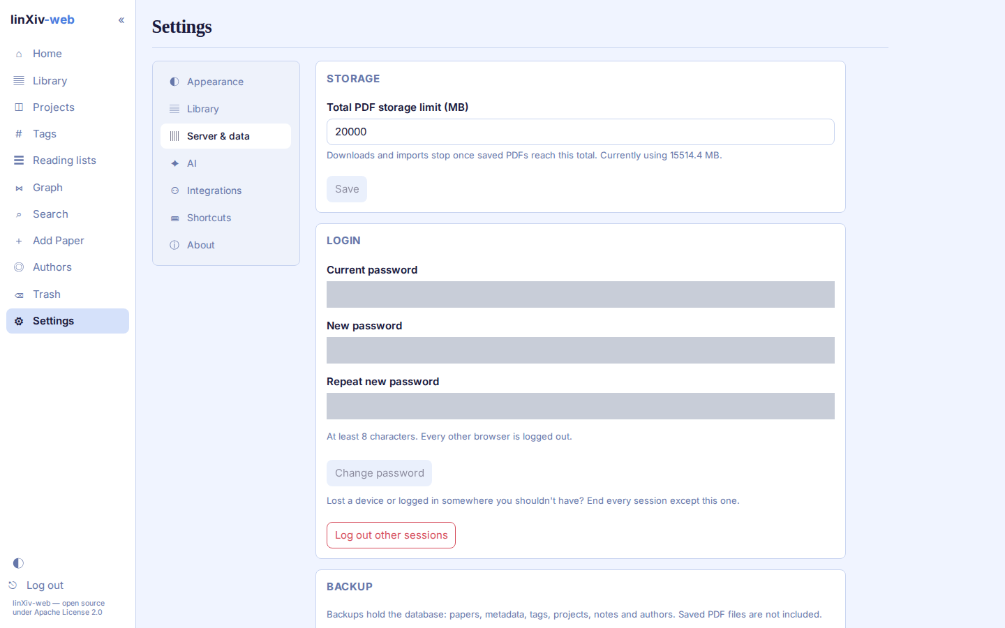 Server and data settings