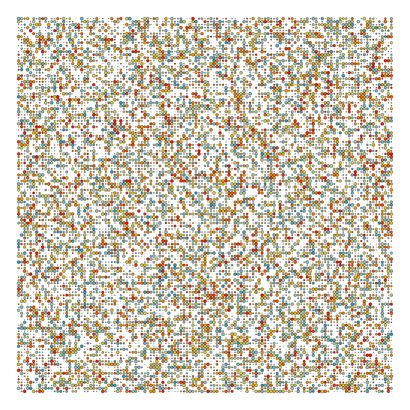 Geometric pattern of colored circles in a grid